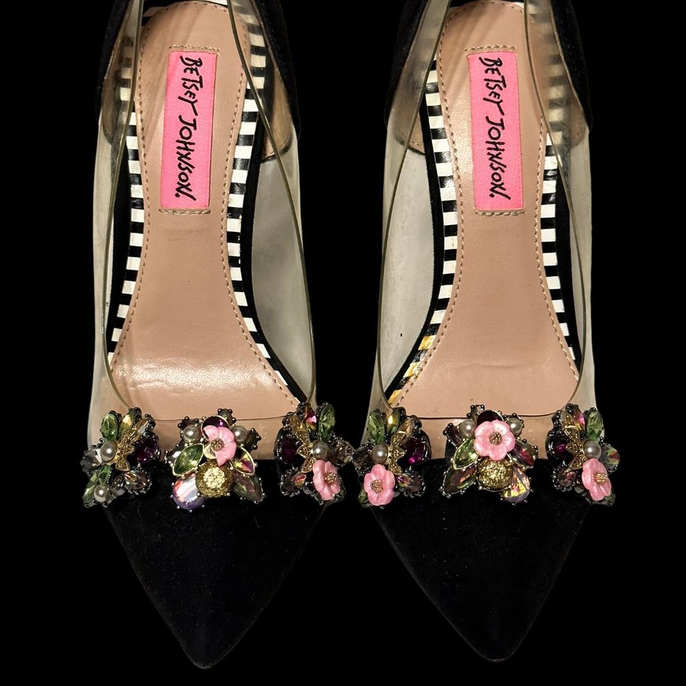 Betsey Johnson Lucite Jane Rockabilly Jeweled Broach Heels